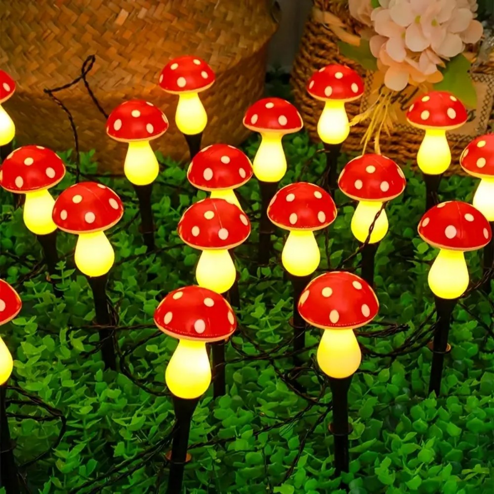 Outdoor Yard Power Stake - أضواء LED على شكل فطر تعمل