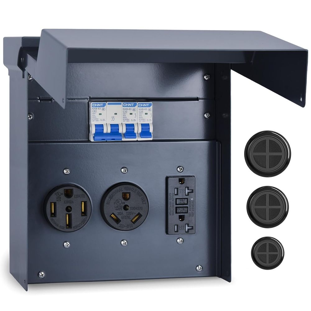 Outdoor Power Receptacle Box - لوحة كهربائية للمركبات الترفيهية مع قاطع
