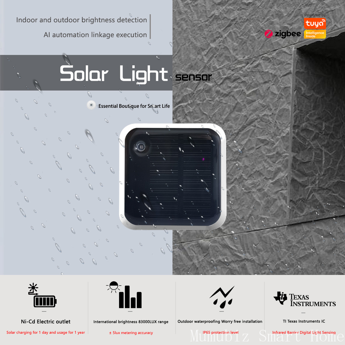 Outdoor Power Monitor - مستشعر الضوء الشمسي Tuya Zigbee -