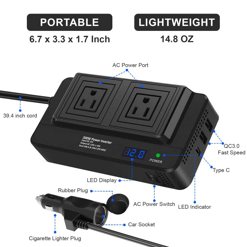 Outdoor Power Adapter Usb - محول طاقة للسيارة بقوة 200 واط
