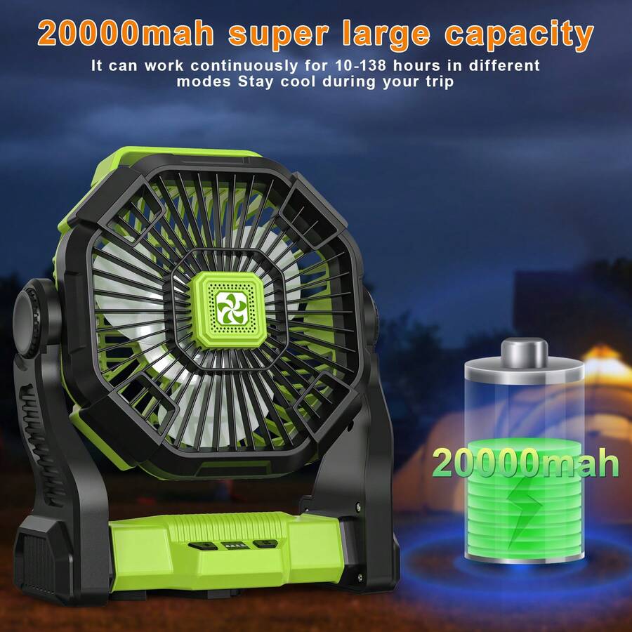 Outdoor Power Timer - مروحة محمولة تعمل بالبطارية بسعة 20000